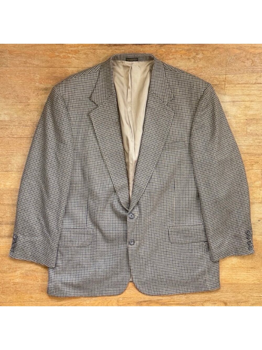 Vintage Mens Houndstooth Woven Blazer Size 44S Beige/Olive Sport Coat Jacket Ho
